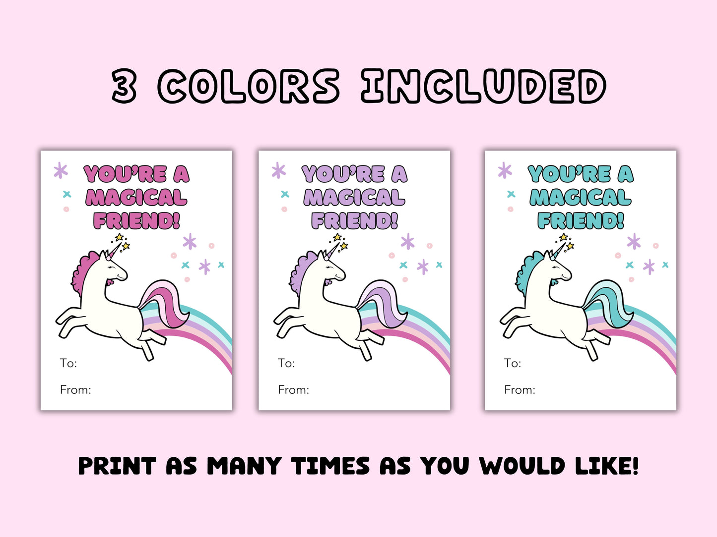 Digital Magical Unicorn Printable Valentine Cards