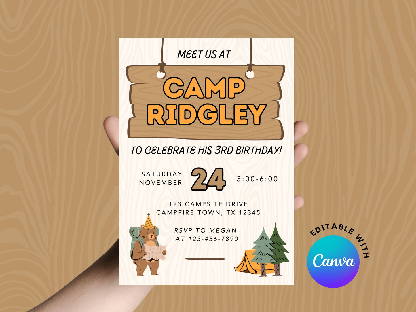 DIGITAL Camping Birthday Party Invitation Simply Happy Paper