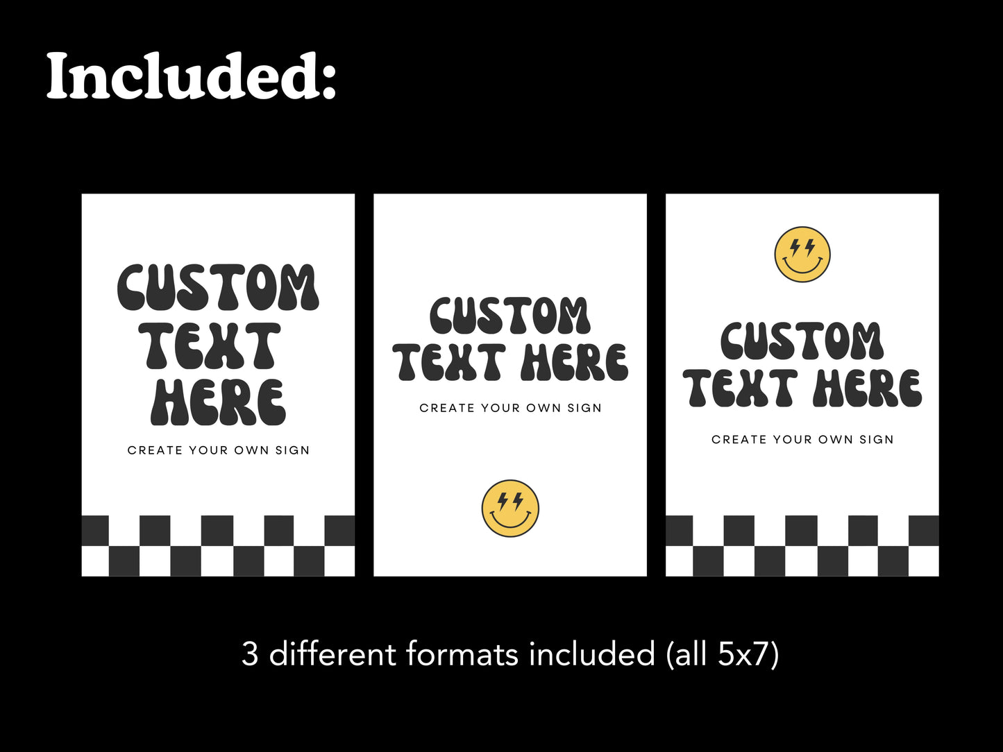 DIGITAL Two Cool Smiley Face Checkered Sign Templates Simply Happy Paper