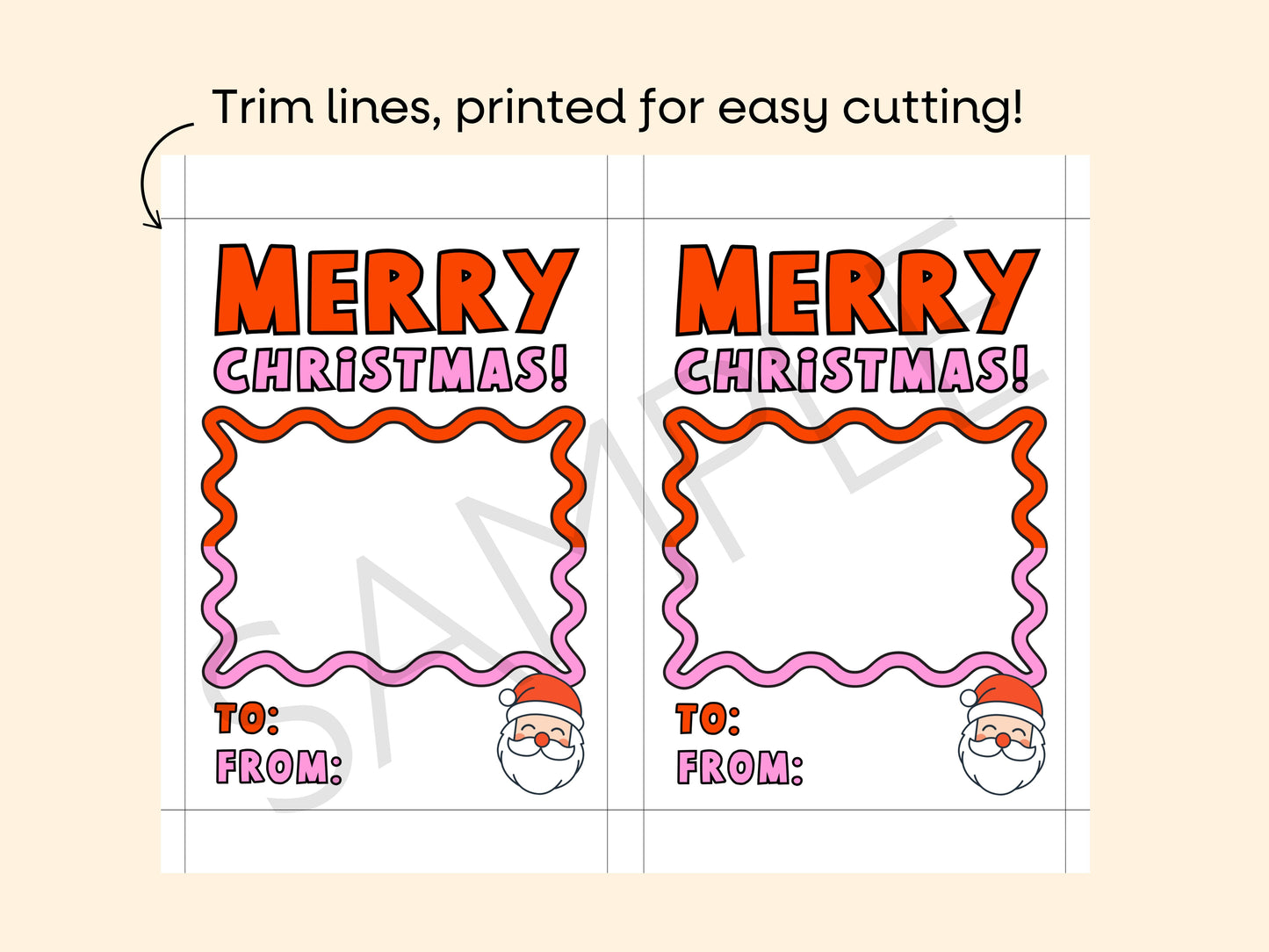 DIGITAL Merry Christmas Pink Santa Gift Card Holder Simply Happy Paper