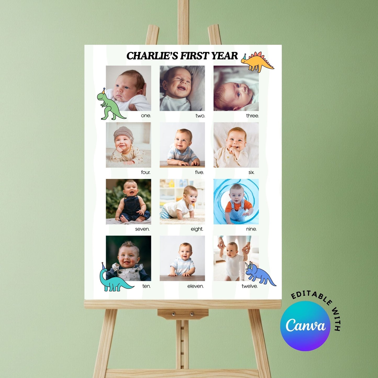 DIGITAL Editable Dinosaur Milestone Chart Simply Happy Paper