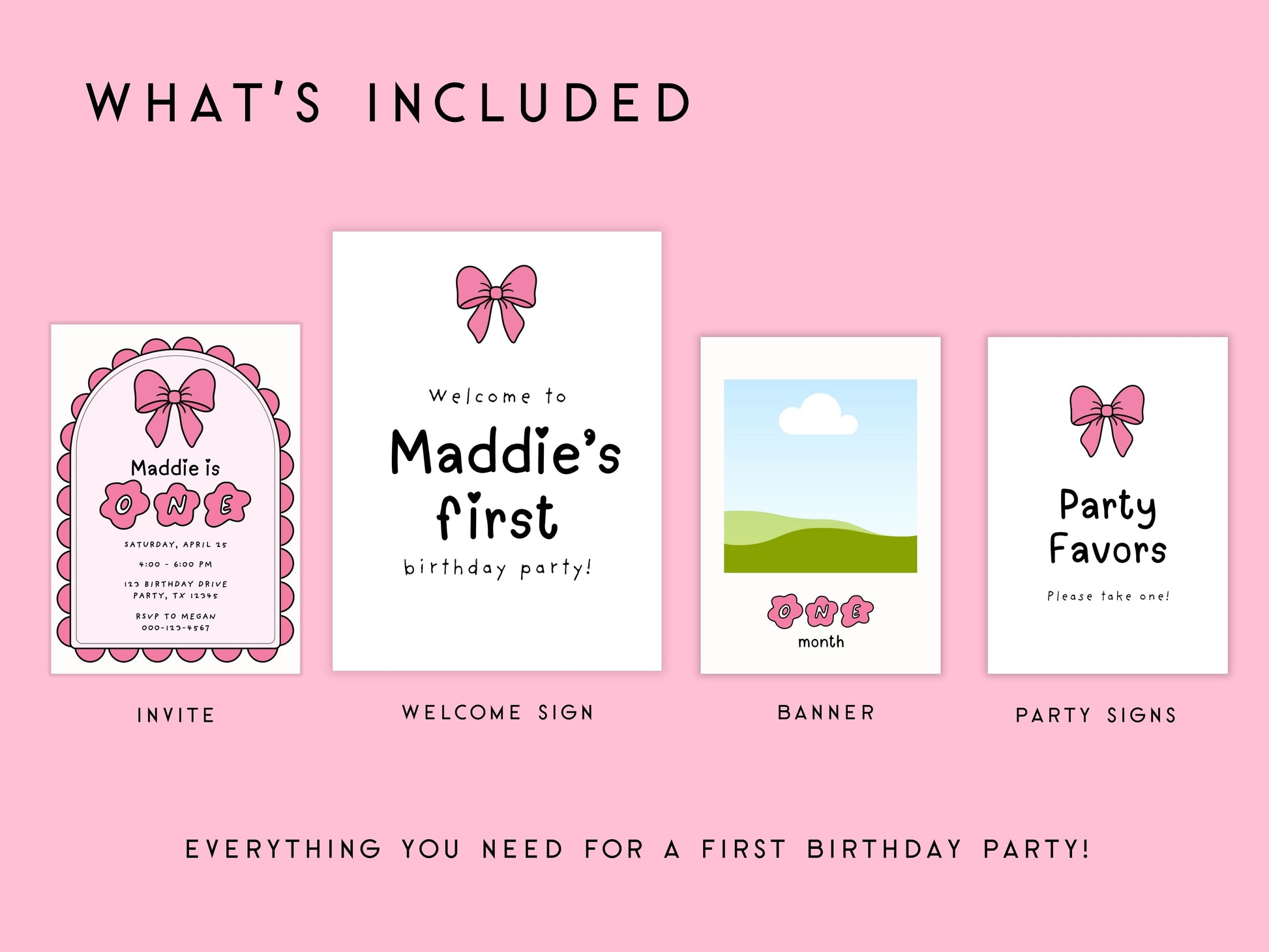 Pink Bow First Birthday Bundle Simply Happy Paper