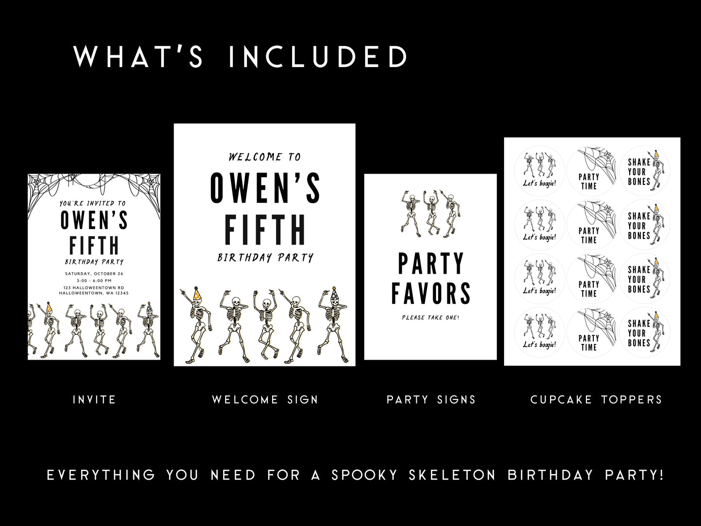 Spooky Skeleton Editable Birthday Bundle Simply Happy Paper