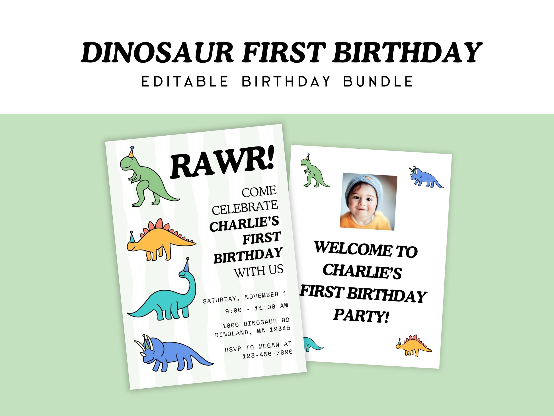 Dinosaur First Birthday Party Bundle Simply Happy Paper