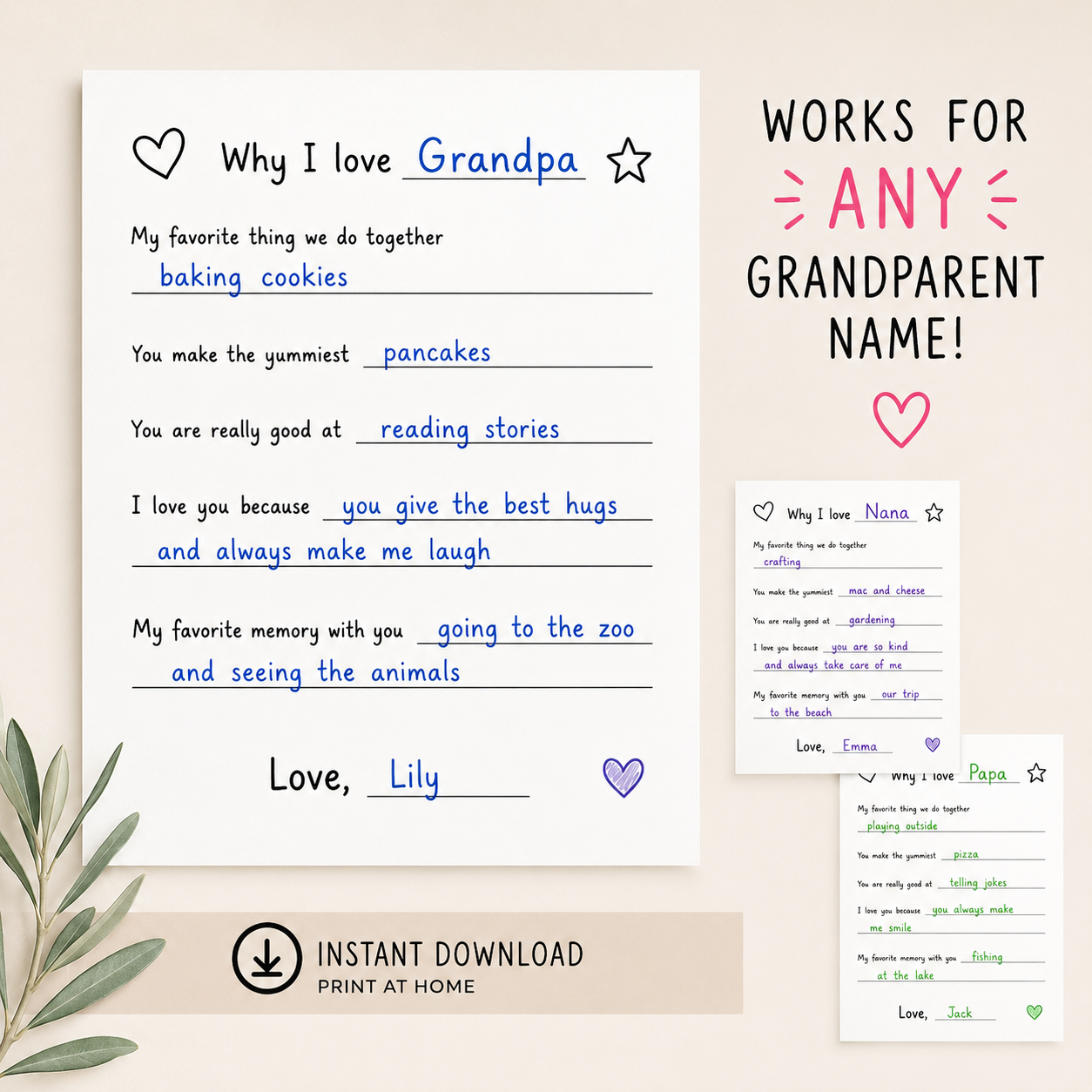 Why I Love You Printable Keepsake for Grandparents Simply Happy Paper