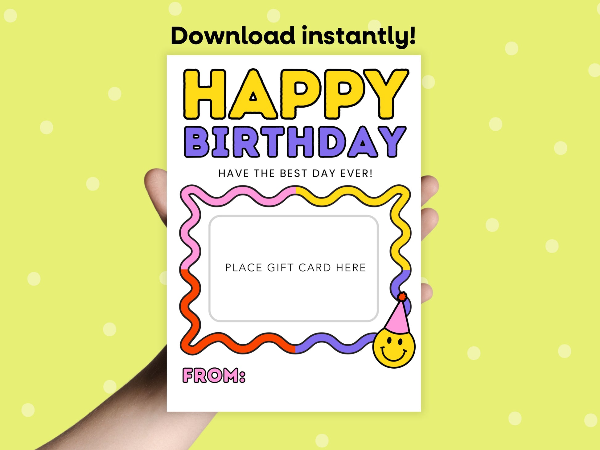 DIGITAL Happy Birthday Smiley Gift Card Holder Simply Happy Paper