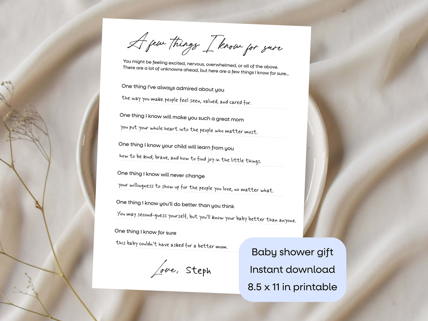 A Few Things I Know for Sure Printable Letter Simply Happy Paper