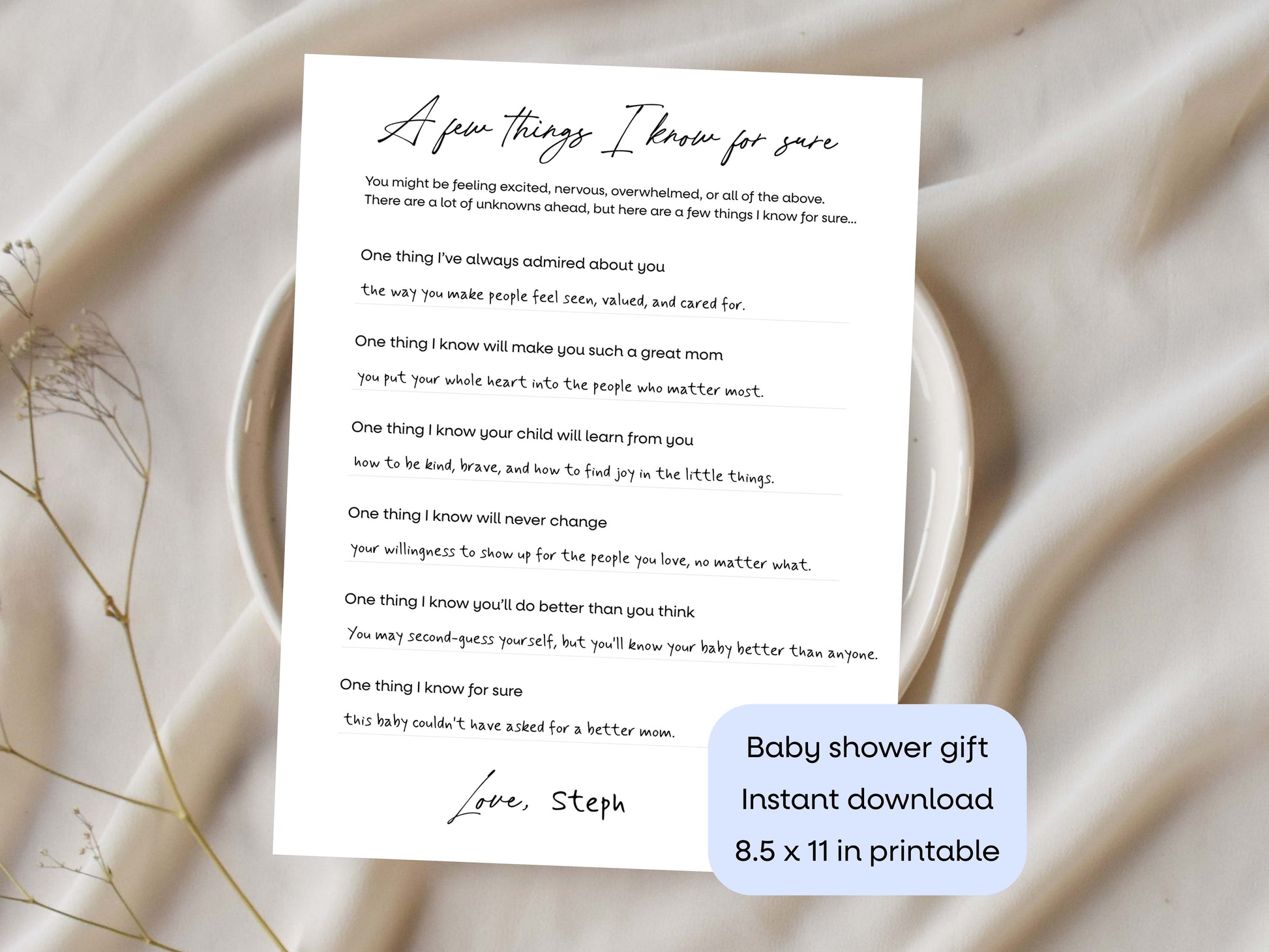 A Few Things I Know for Sure Printable Letter Simply Happy Paper