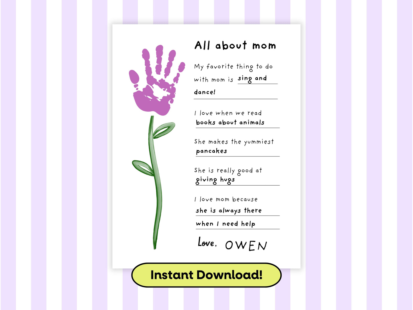 DIGITAL All About Mom Flower Handprint Art Simply Happy Paper