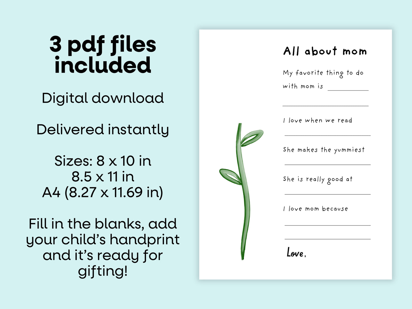 DIGITAL All About Mom Flower Handprint Art Simply Happy Paper