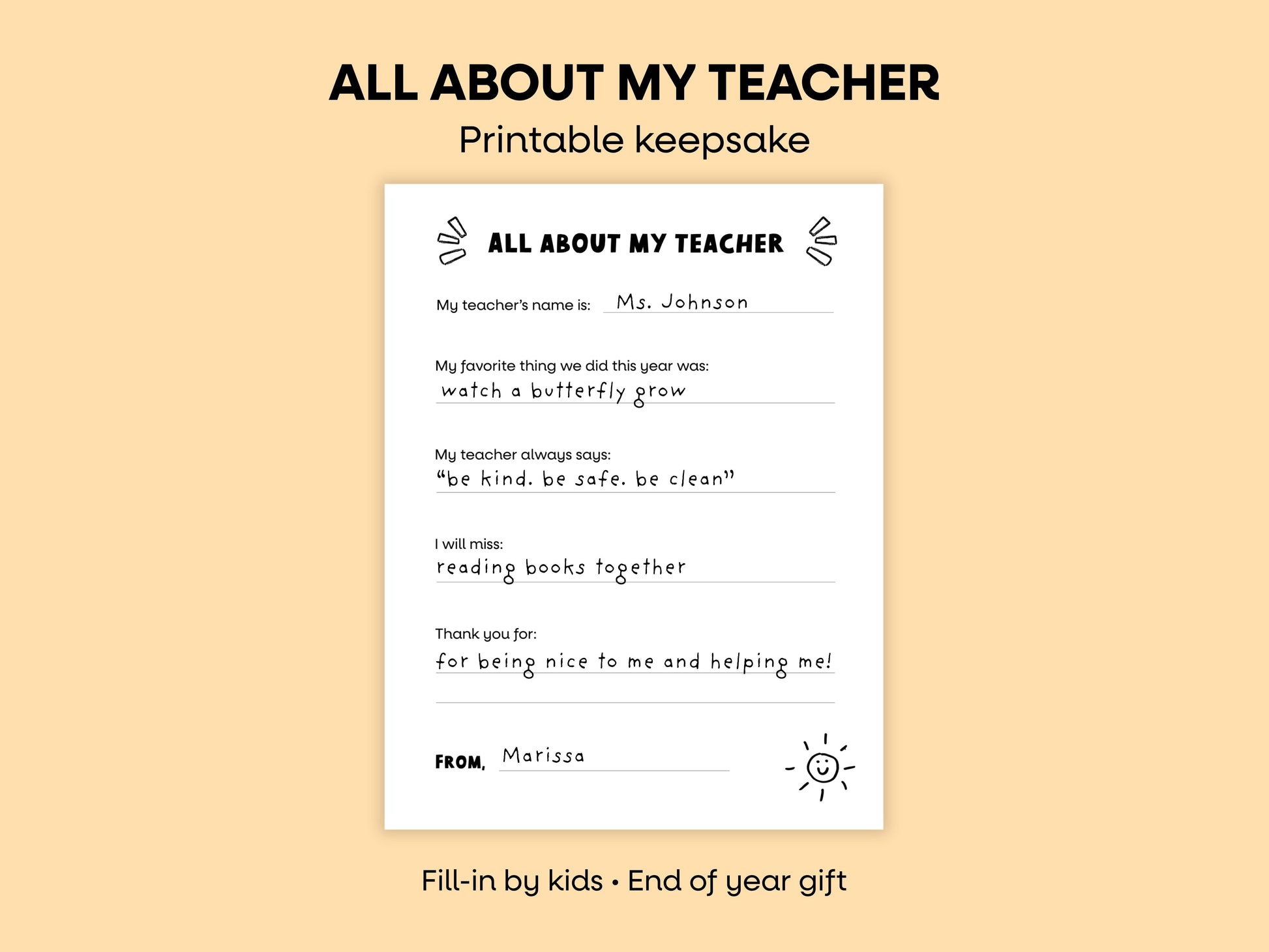 All About My Teacher Printable Keepsake Simply Happy Paper