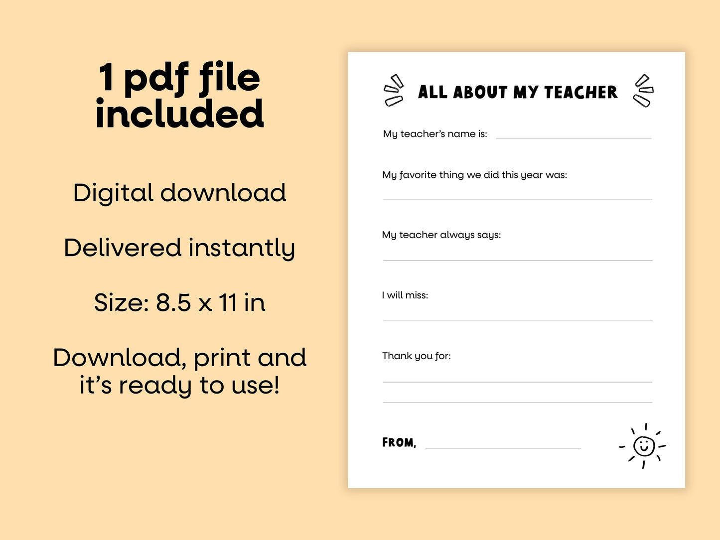 All About My Teacher Printable Keepsake Simply Happy Paper