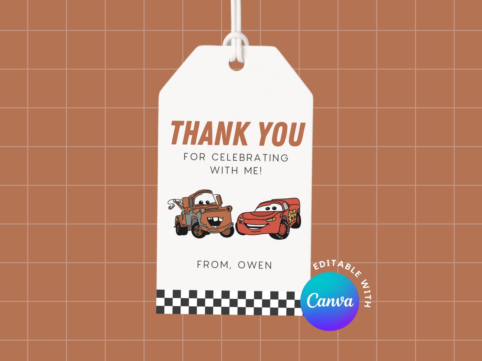 DIGITAL Race on Over Car Birthday Party Thank You Tags Simply Happy Paper