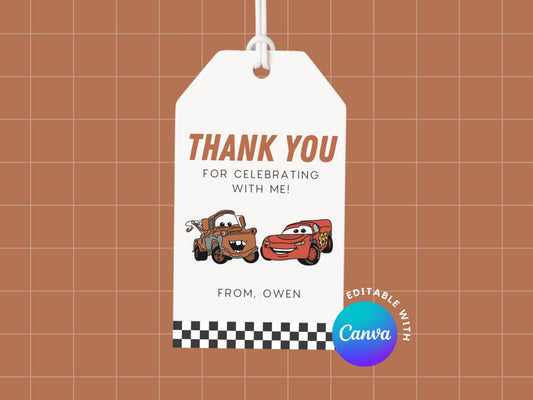 DIGITAL Race on Over Car Birthday Party Thank You Tags Simply Happy Paper