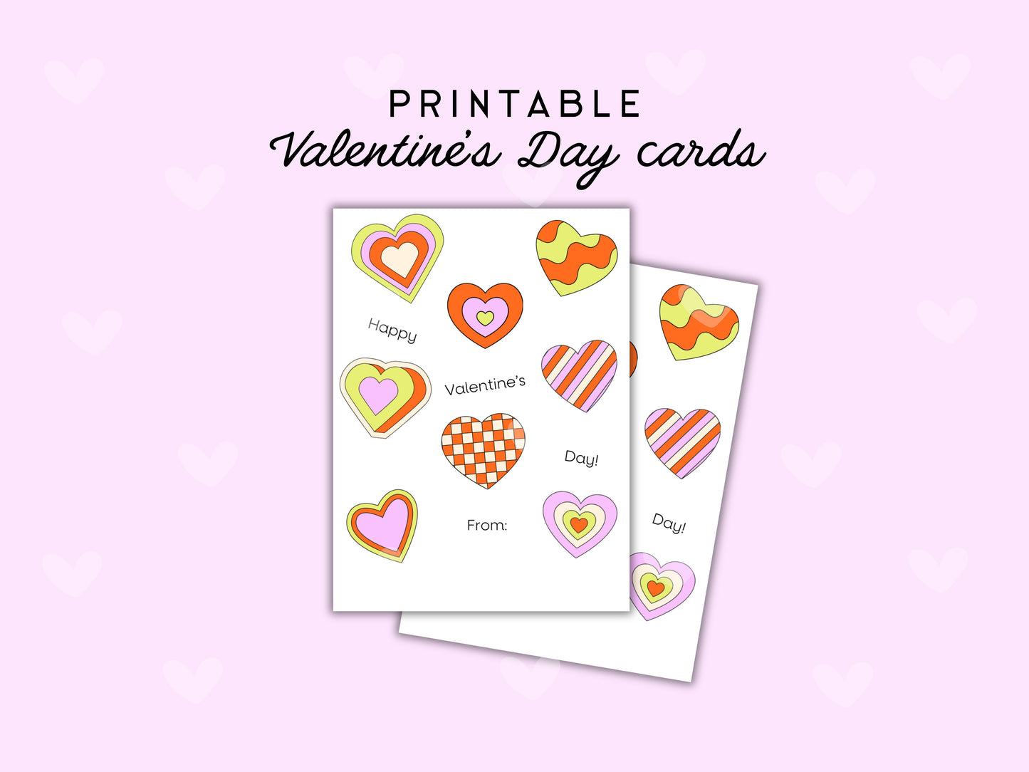 Digital Colorful Hearts Printable Valentine Cards