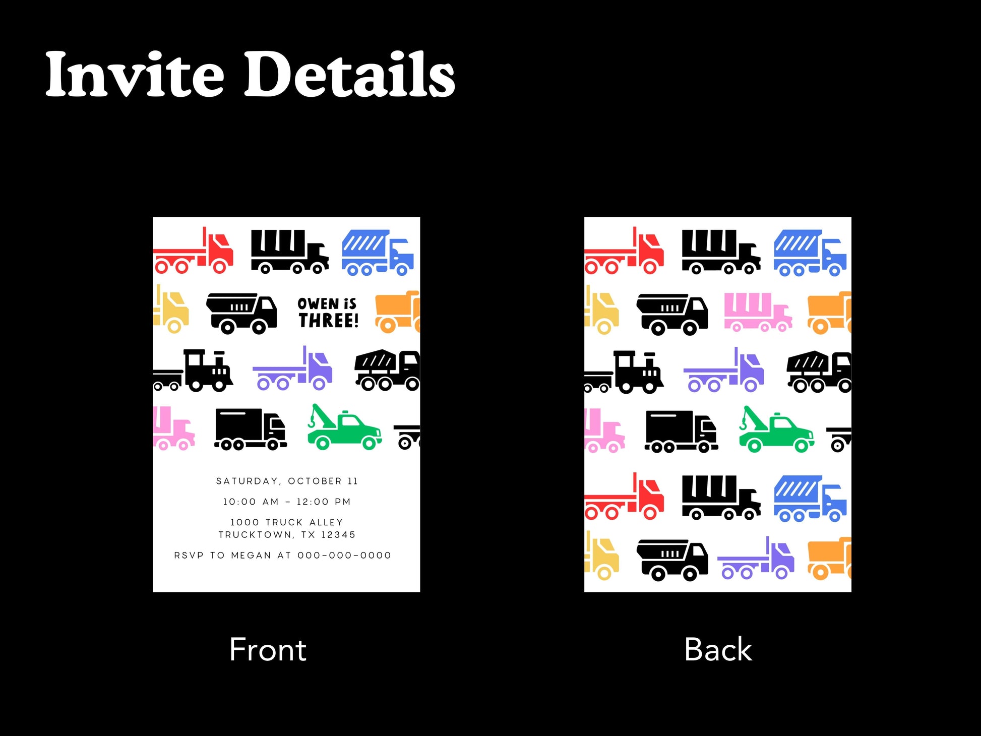 DIGITAL Colorful Trucks Birthday Invite Simply Happy Paper