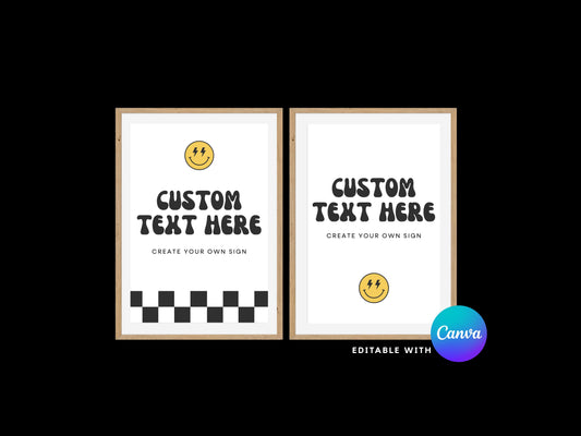 DIGITAL Two Cool Smiley Face Checkered Sign Templates Simply Happy Paper