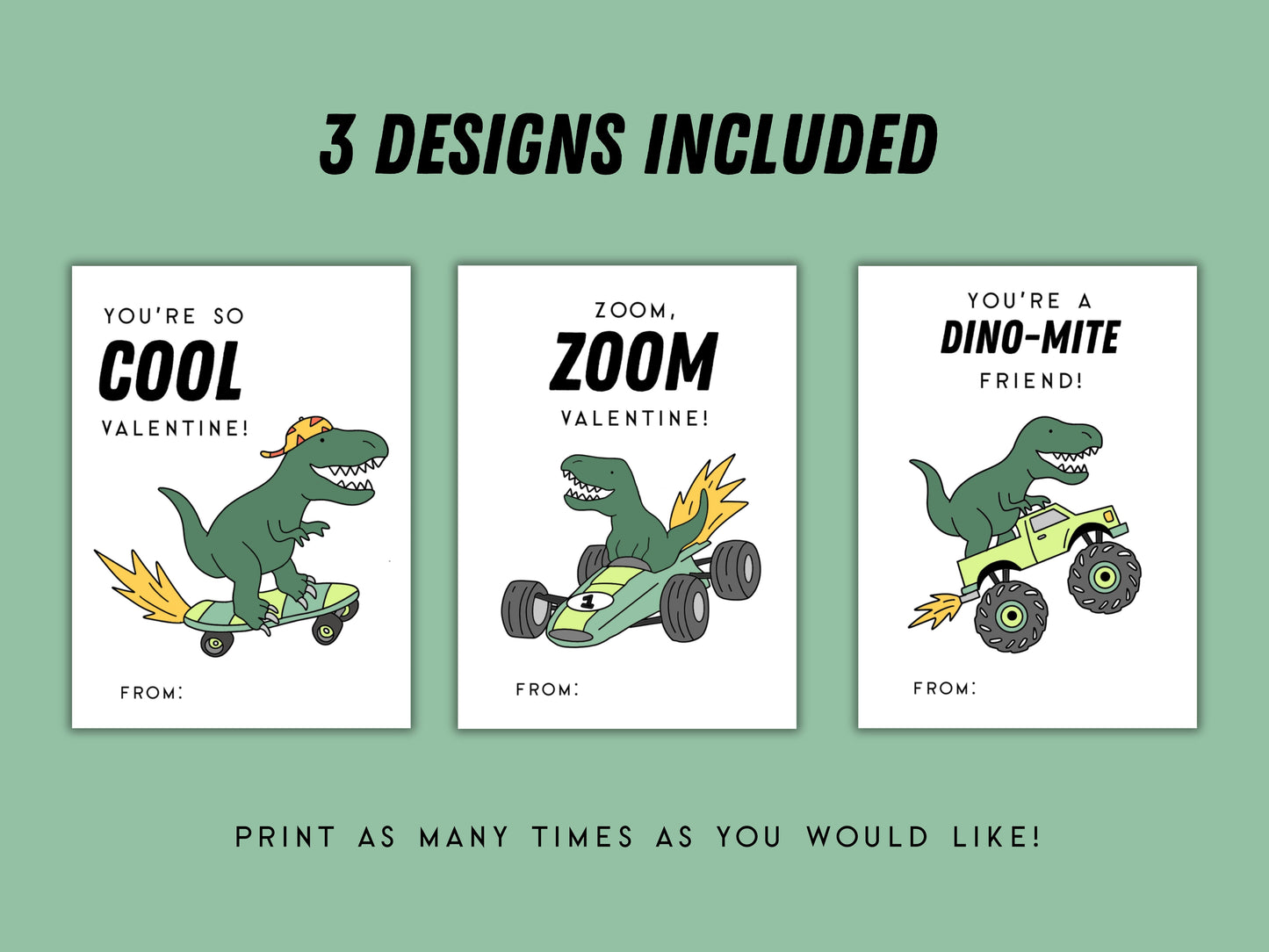 Digital Cool Dinosaur Printable Valentine Cards Simply Happy Paper