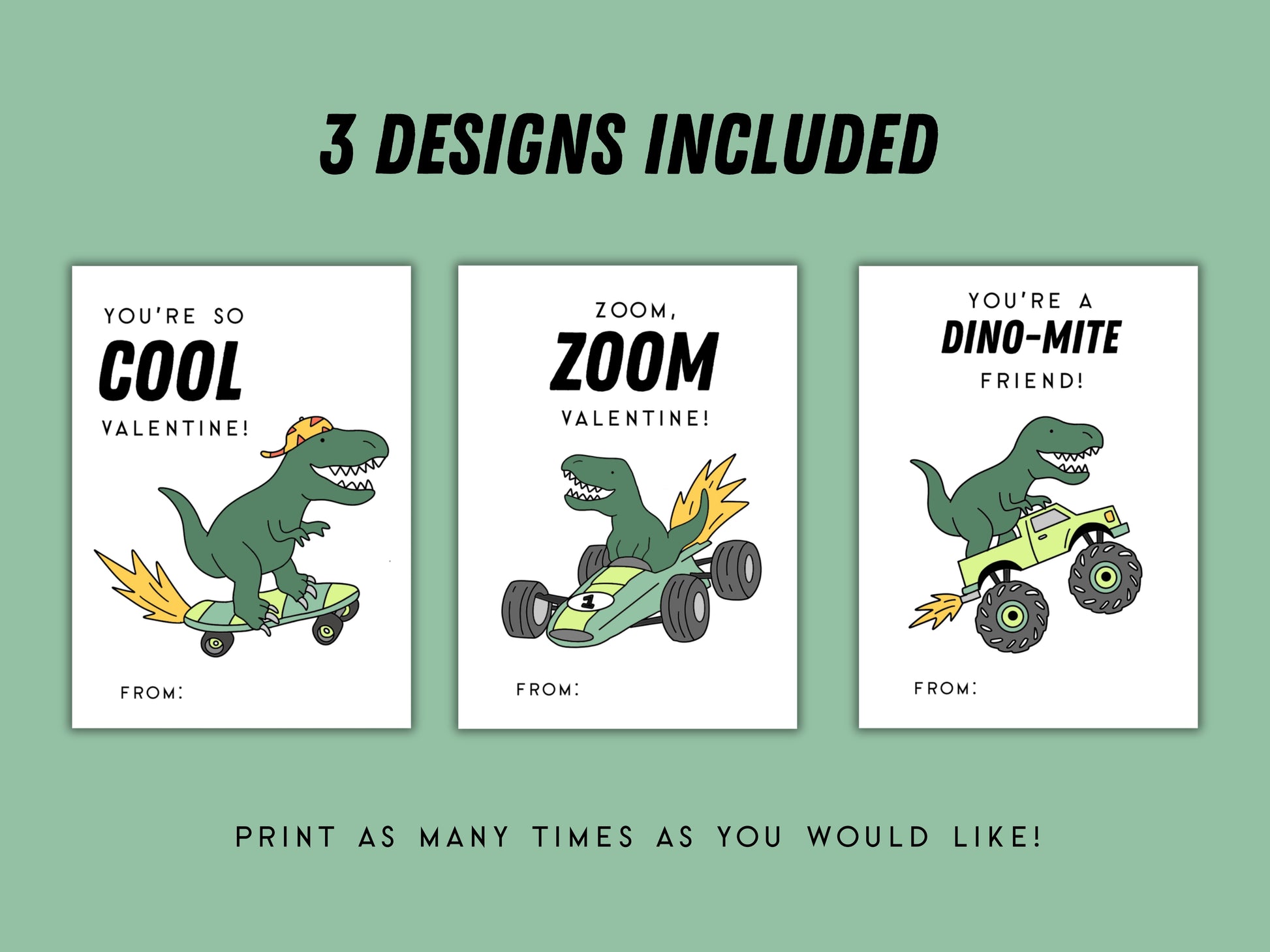 Digital Cool Dinosaur Printable Valentine Cards Simply Happy Paper
