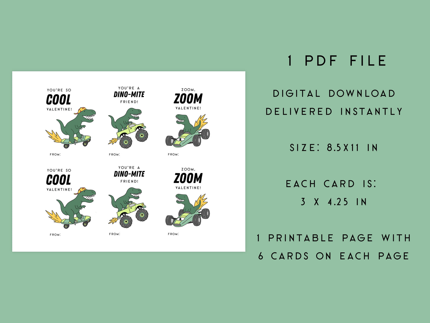 Digital Cool Dinosaur Printable Valentine Cards Simply Happy Paper