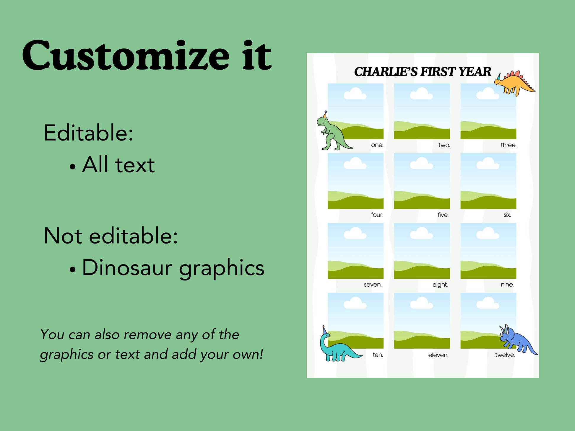 DIGITAL Editable Dinosaur Milestone Chart Simply Happy Paper