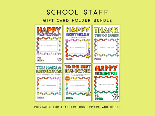 School Staff Gift Card Holder Printable Bundle Simply Happy Paper