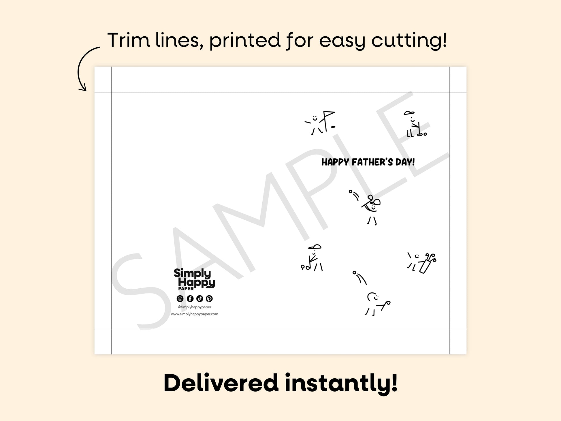 DIGITAL Happy Father's Day Golf Thumbprint Art Card Simply Happy Paper