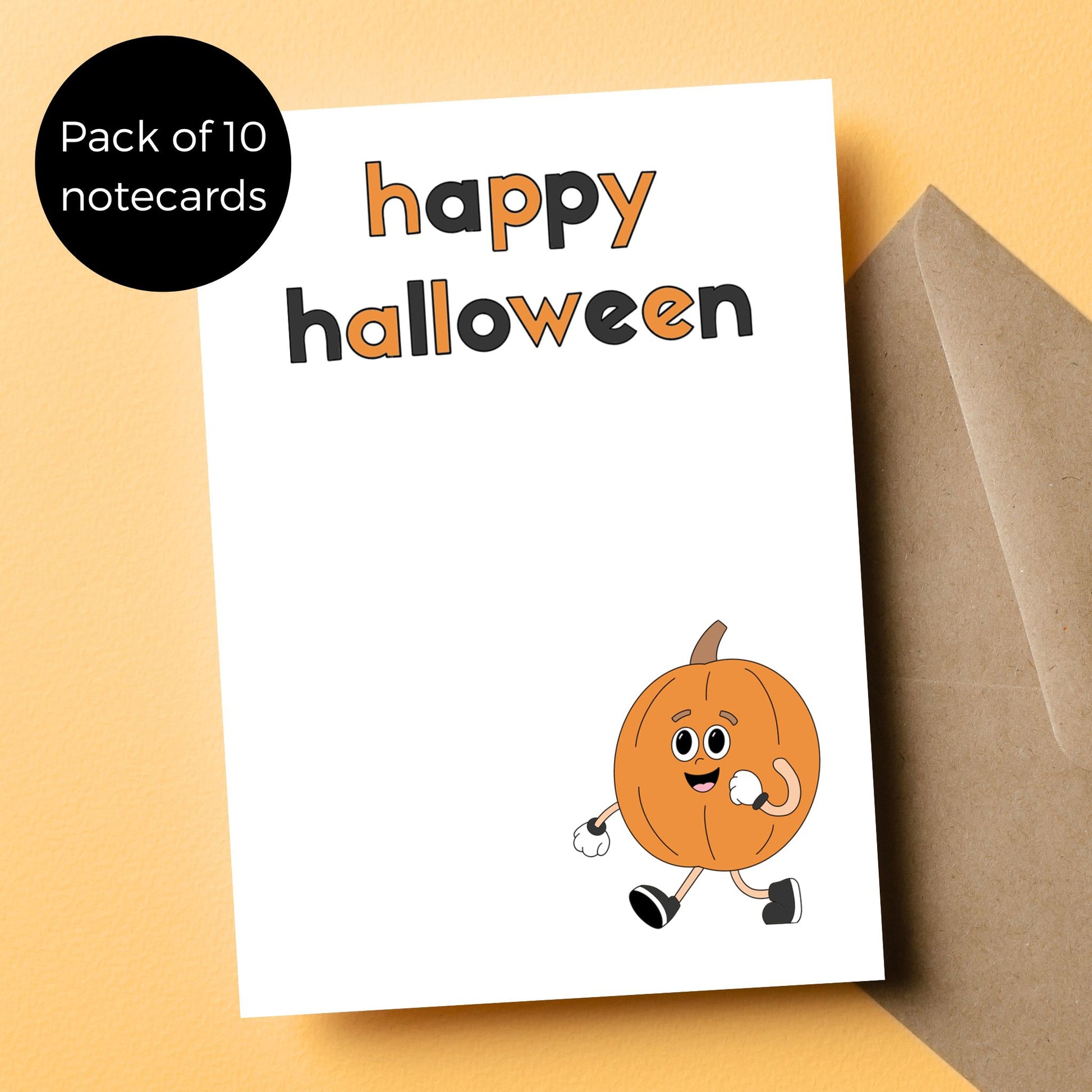 Happy Halloween Pumpkin Cartoon Stationery, Set of 10 Notecards Simply Happy Cards