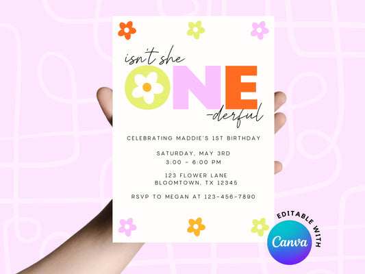 DIGITAL Isn't She One-derful First Birthday Invitation Simply Happy Paper