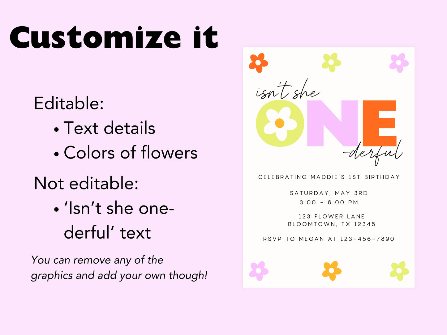 DIGITAL Isn't She One-derful First Birthday Invitation Simply Happy Paper