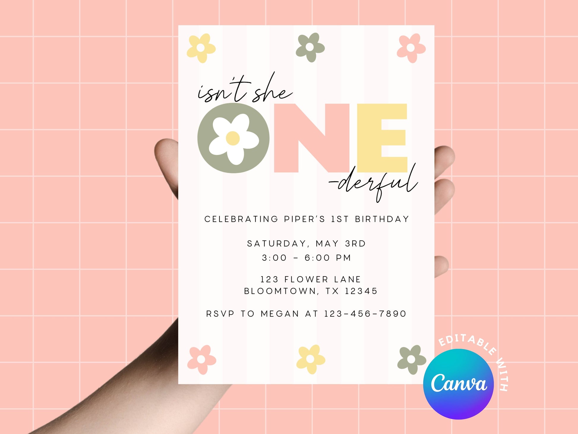 DIGITAL Isn't She One-derful Pastel First Birthday Invitation Simply Happy Paper