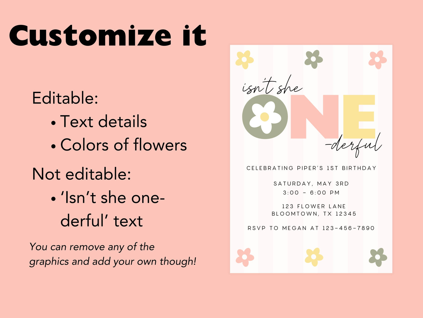 DIGITAL Isn't She One-derful Pastel First Birthday Invitation Simply Happy Paper