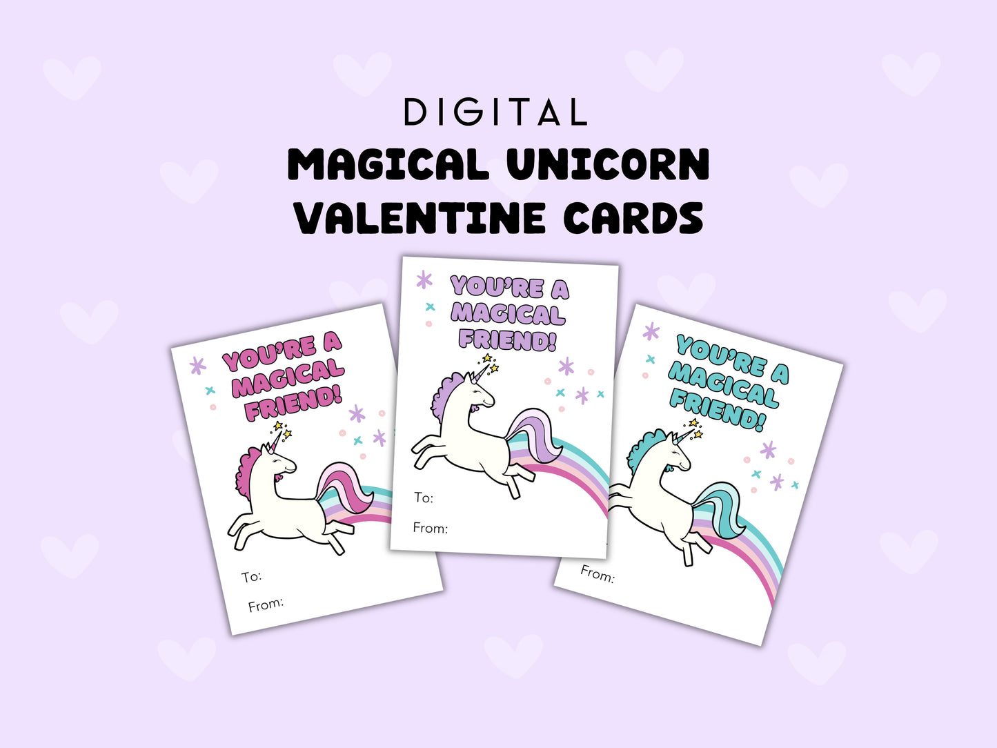 Digital Magical Unicorn Printable Valentine Cards