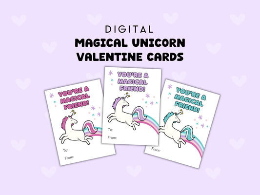 Digital Magical Unicorn Printable Valentine Cards