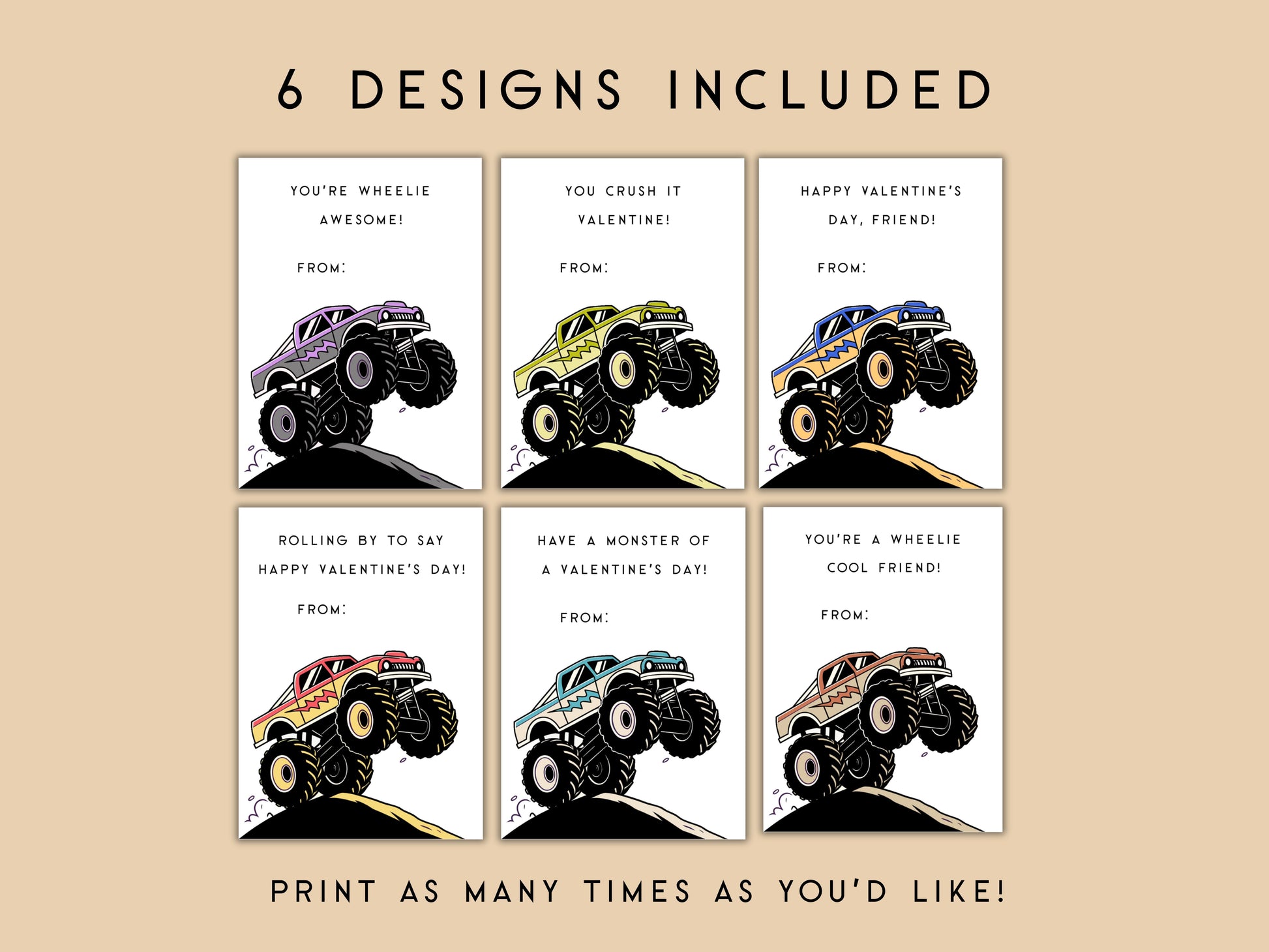 Digital Monster Truck Printable Valentine Cards Simply Happy Paper