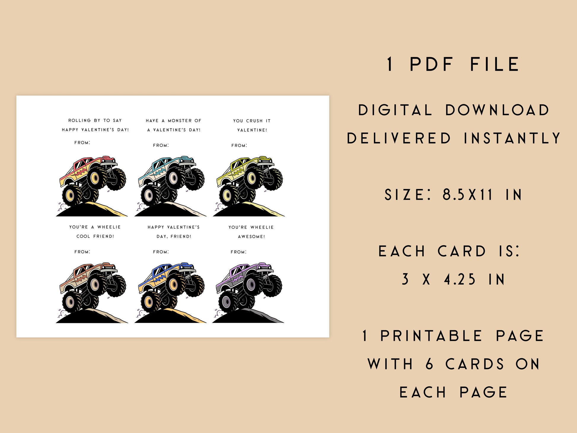 Digital Monster Truck Printable Valentine Cards Simply Happy Paper