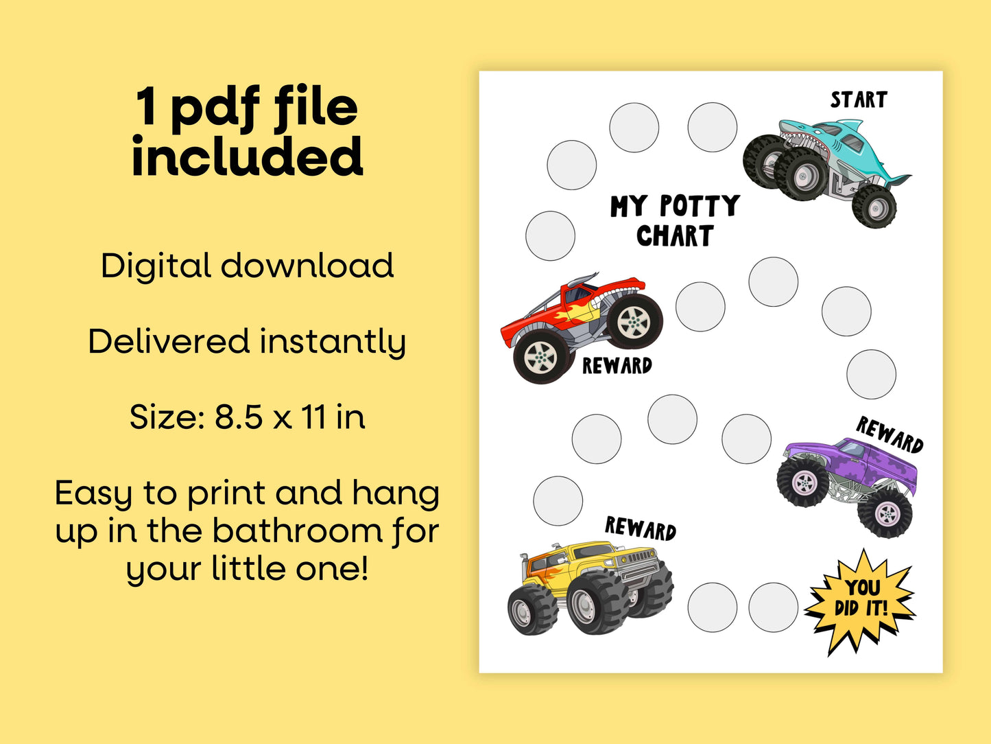 DIGITAL Monster Truck Potty Training Chart Simply Happy Paper
