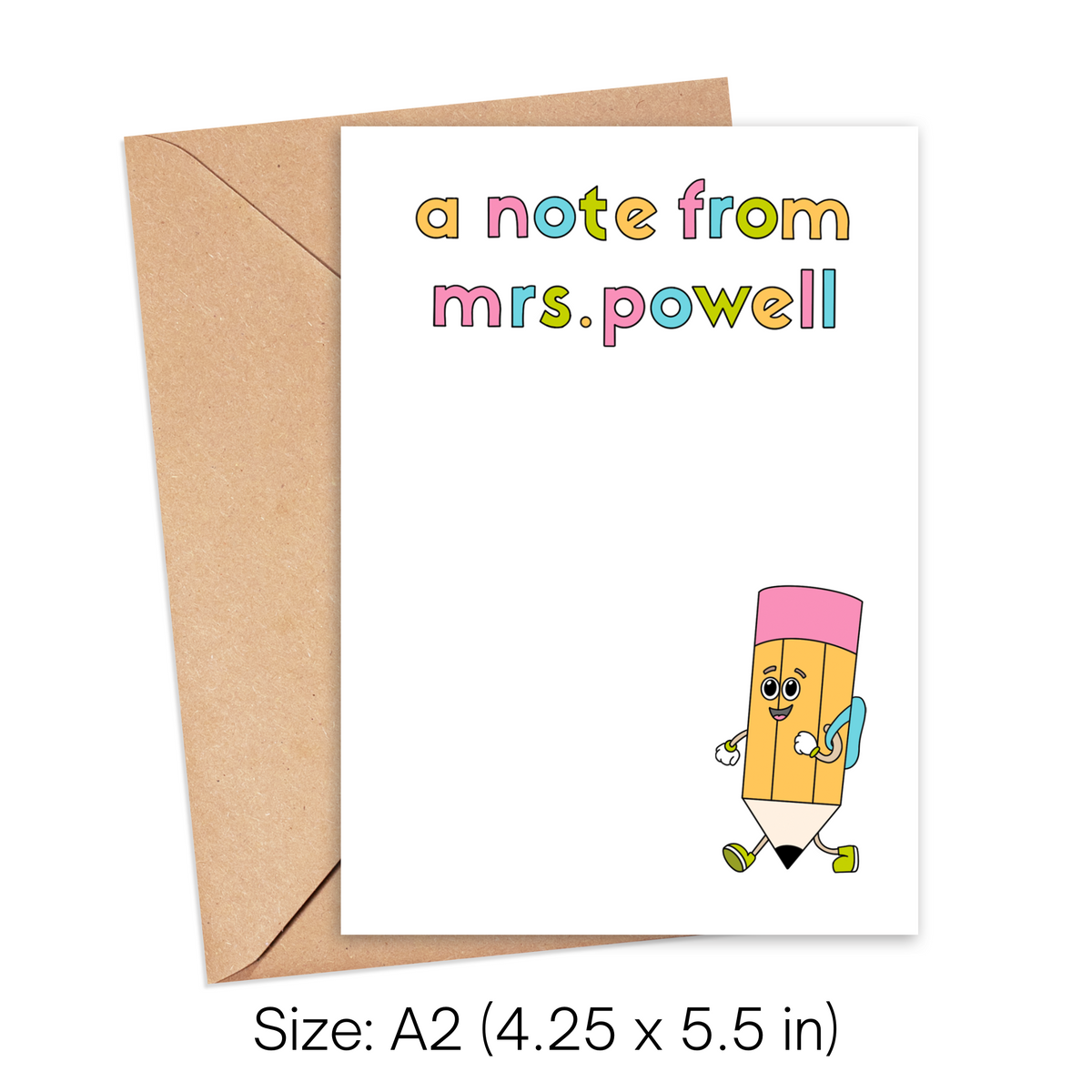 Comically Large Note Card Personalized Pencil Cartoon Stationery, Set of 10 Notecards – Simply ...