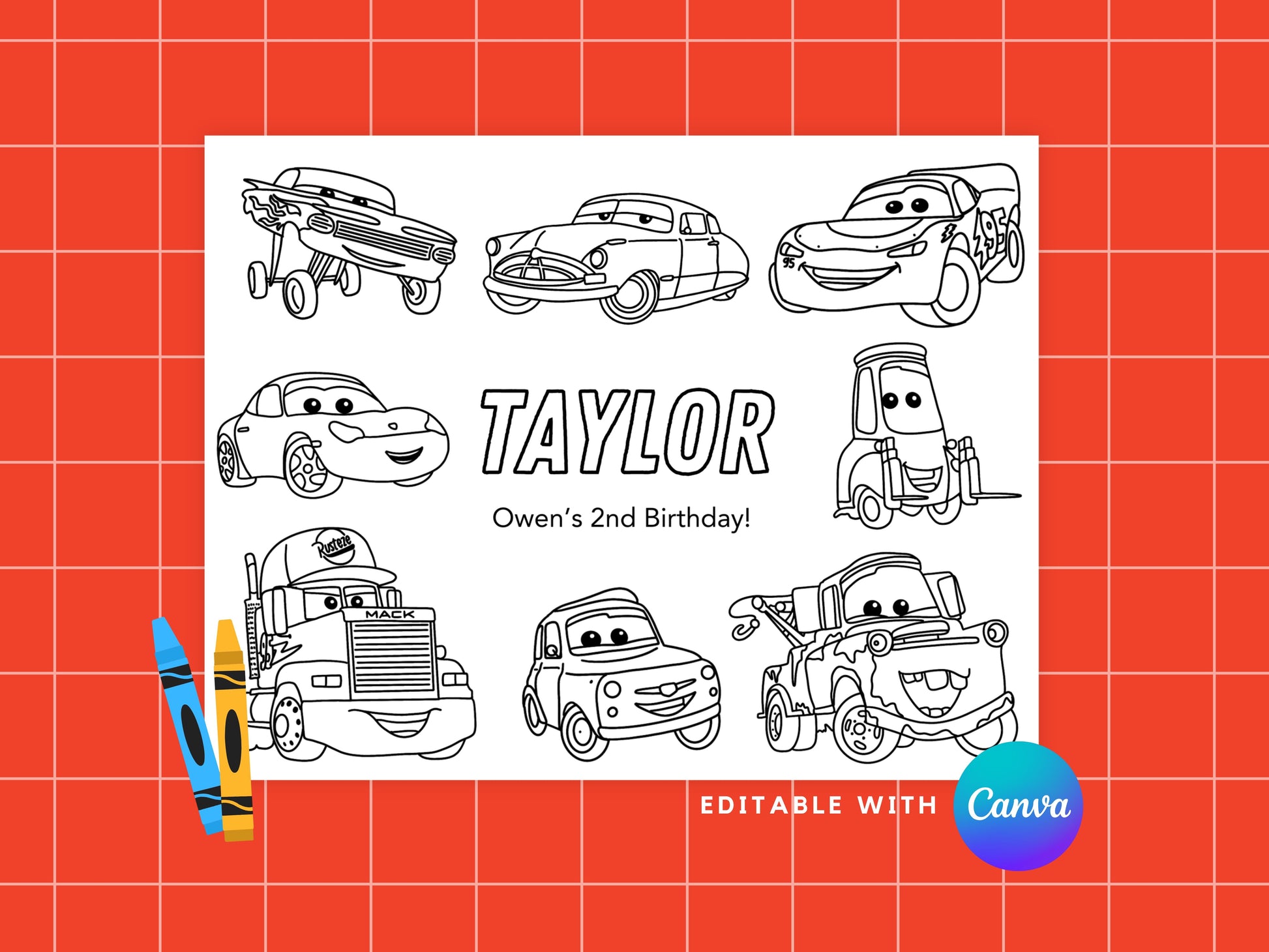 DIGITAL Editable Car Birthday Party Placemat Simply Happy Paper