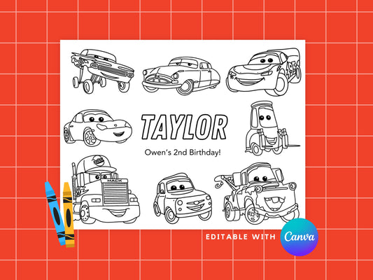 DIGITAL Editable Car Birthday Party Placemat Simply Happy Paper