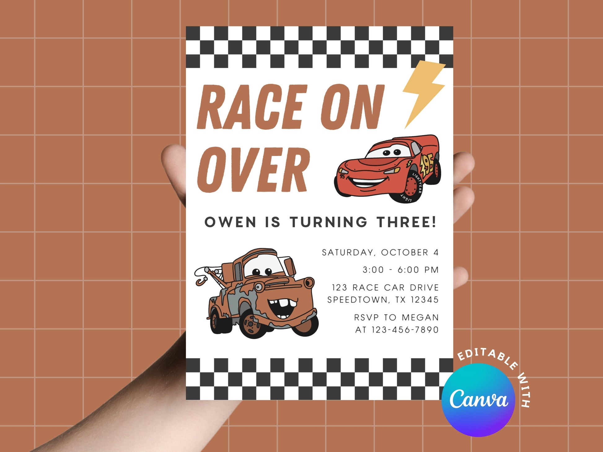 DIGITAL Race on Over Car Birthday Party Invitation Simply Happy Paper