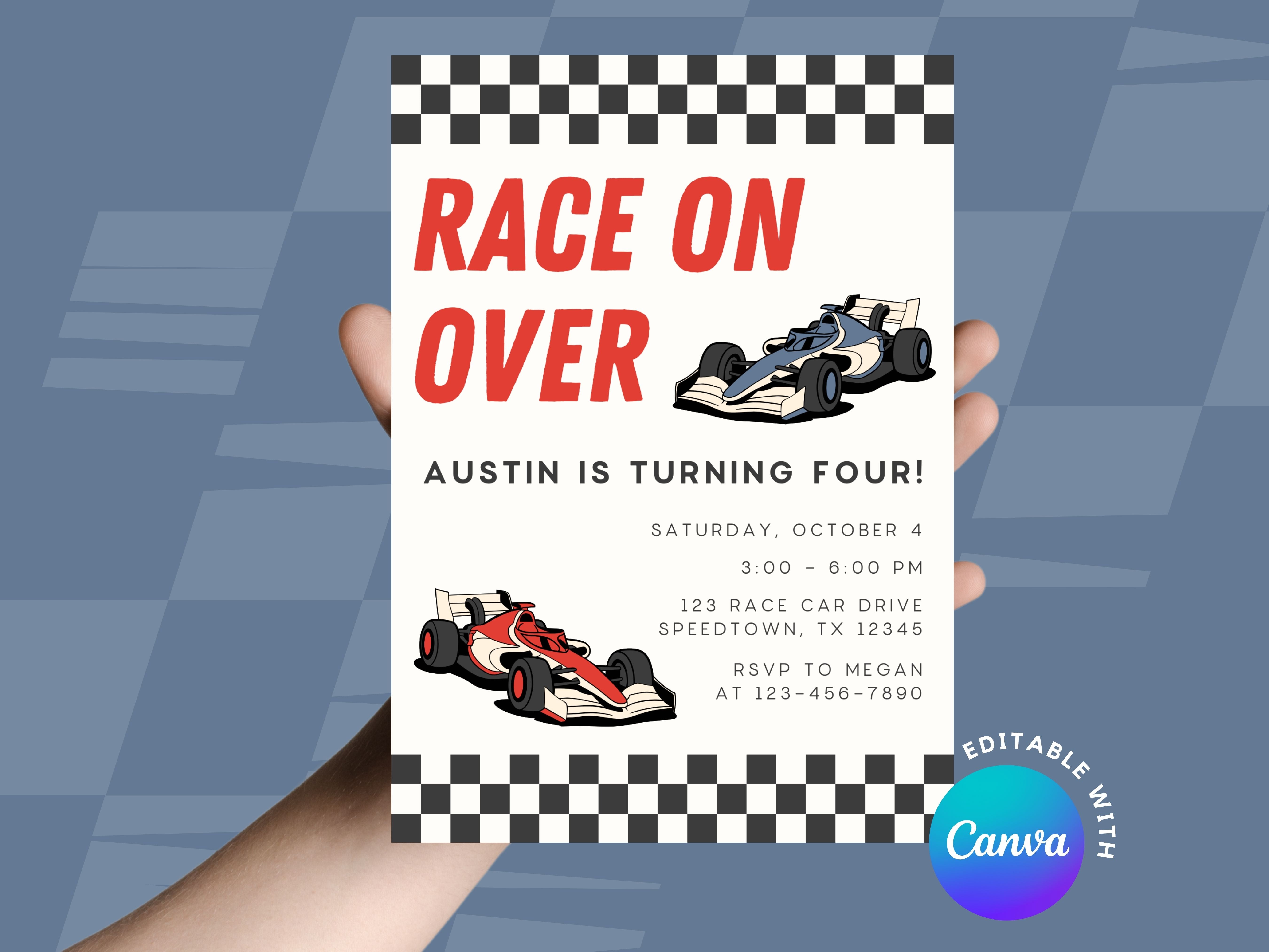 DIGITAL Race on Over Race Car Birthday Invite – Simply Happy Paper