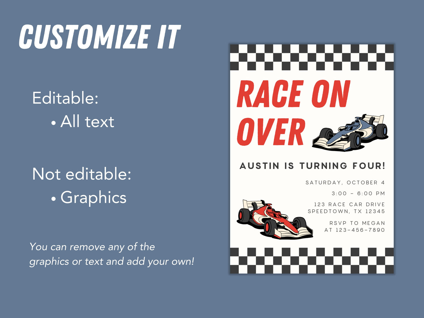 DIGITAL Race on Over Race Car Birthday Invite Simply Happy Paper