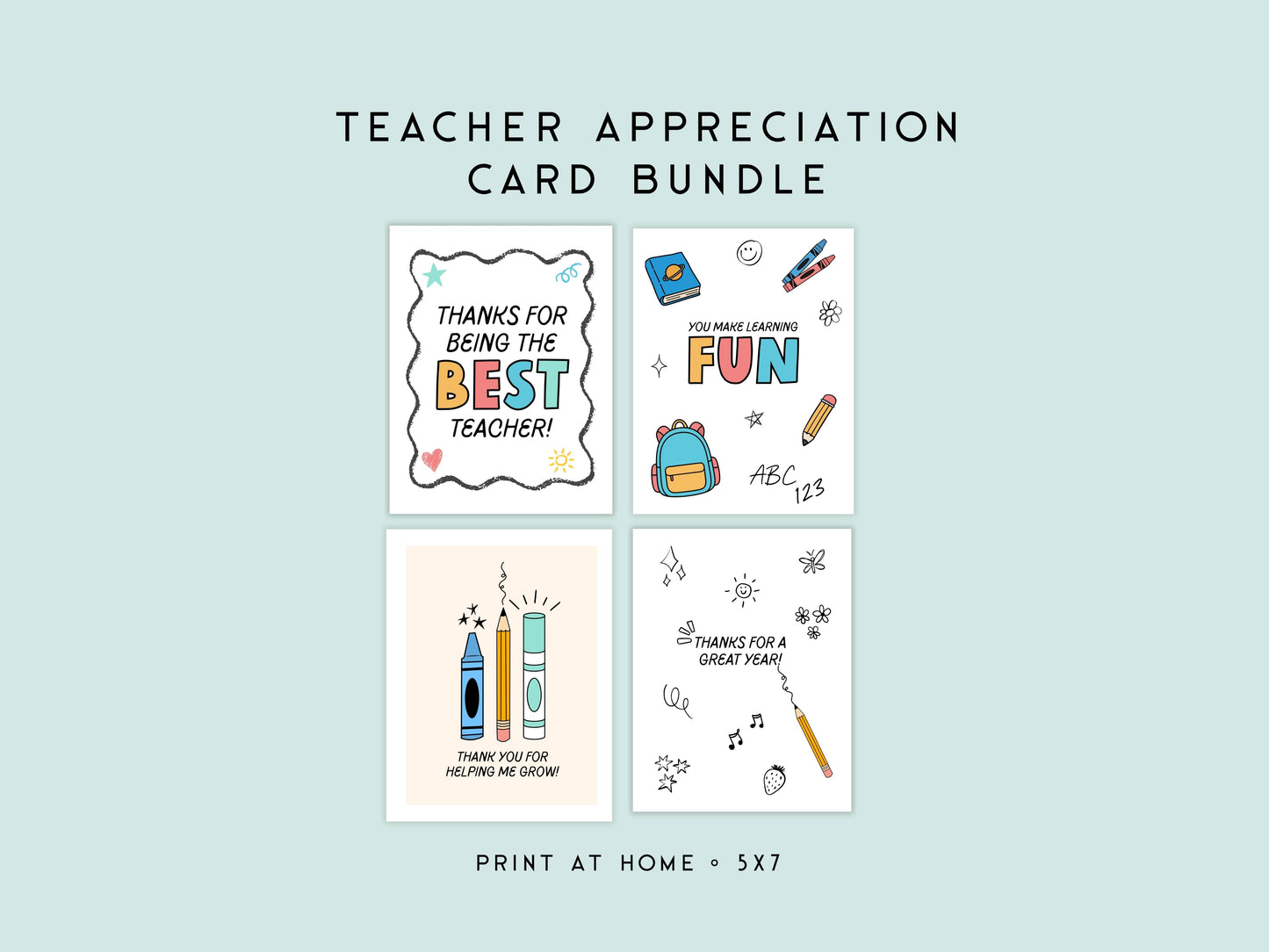 Teacher Appreciation Printable Card Bundle Simply Happy Paper