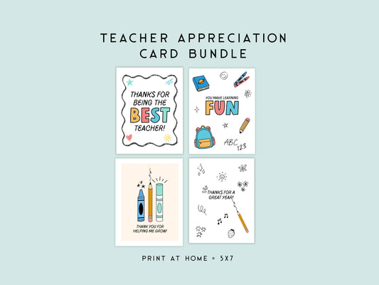 Teacher Appreciation Printable Card Bundle Simply Happy Paper