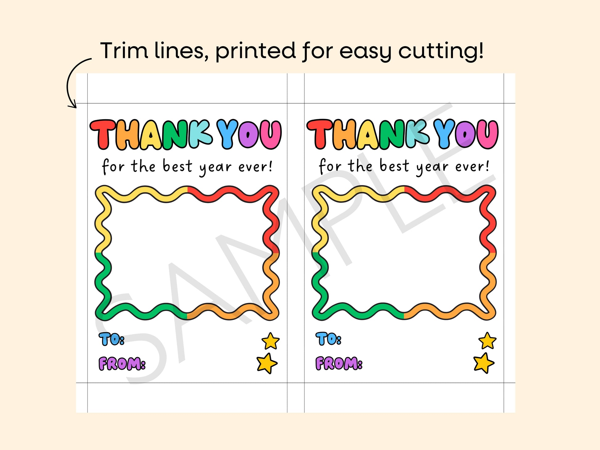 Teacher Gift Card Holder Printable – Thank You for the Best Year Ever (5x7) Simply Happy Paper