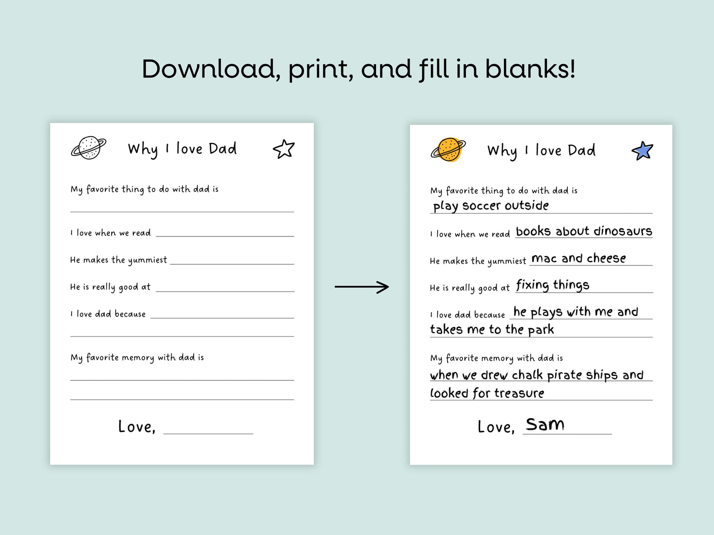 Why I Love Dad Printable Keepsake Worksheet Simply Happy Paper