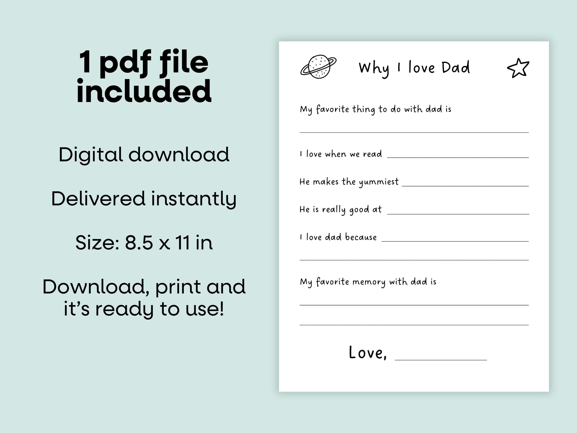 Why I Love Dad Printable Keepsake Worksheet Simply Happy Paper