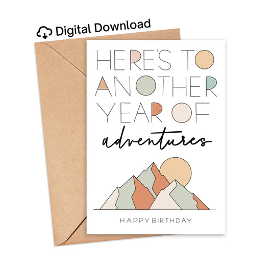 DIGITAL Here's to Another Year of Adventures Birthday Card Simply Happy Cards